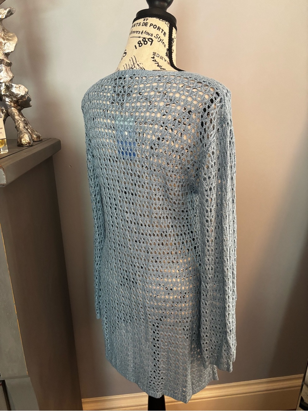 Light Blue Open-Knit V-Neck Beach/Swim Cover Up Dress - Picture 3 of 5